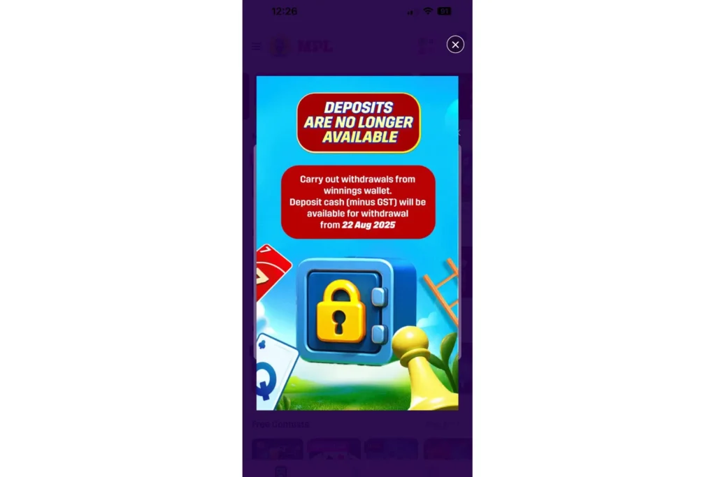 Deposits no longer available for gaming