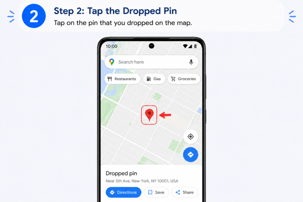 Dropped Pin in Google Maps - How to Save and Delete Pins google maps delete dropped pin android - step 2 tap dropped pin