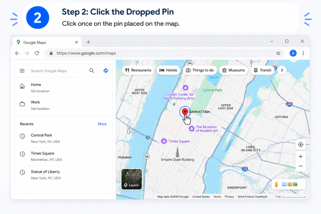 Dropped Pin in Google Maps - How to Save and Delete Pins google maps delete dropped pin desktop - step 2 click dropped pin