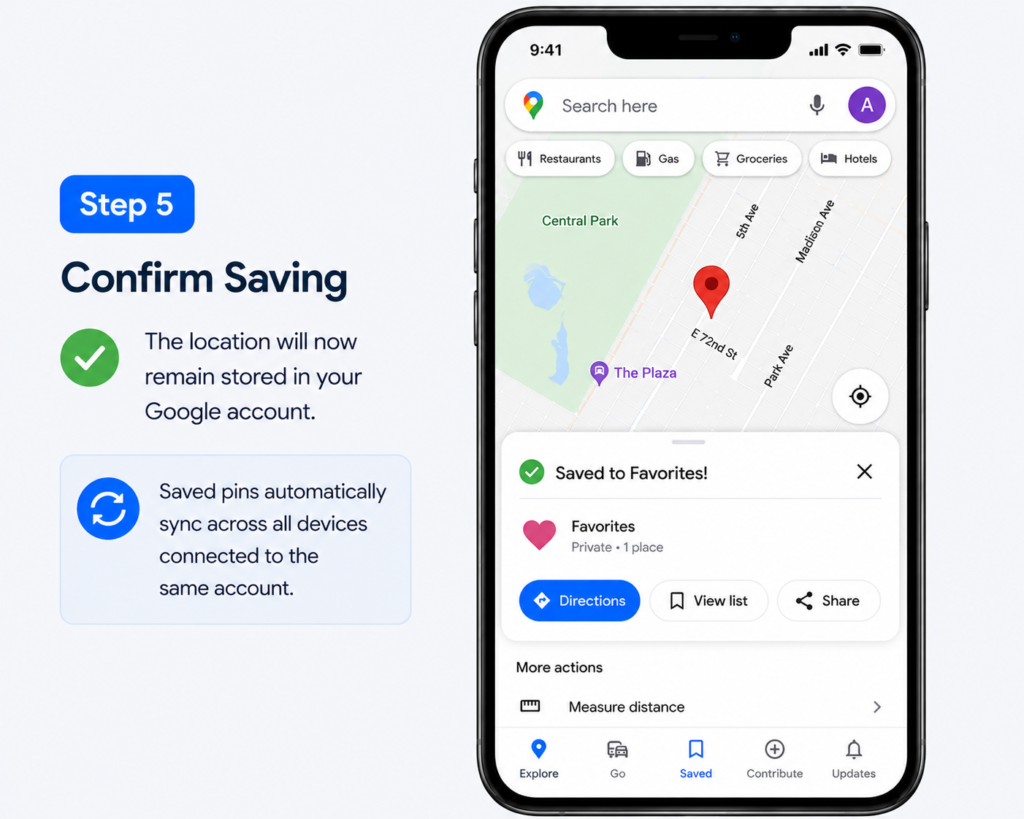 Dropped Pin in Google Maps - How to Save and Delete Pins Google Maps saved Dropped Pin - Step 5 Confirm Saving