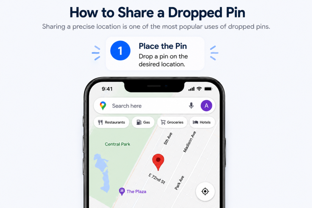Dropped Pin in Google Maps - How to Save and Delete Pins Google Maps Share Dropped Pin - Step 1 Place the Pin