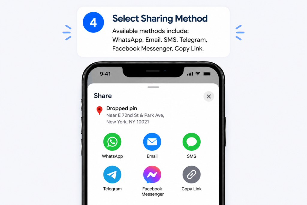 Dropped Pin in Google Maps - How to Save and Delete Pins google maps share location - step 4 select sharing method