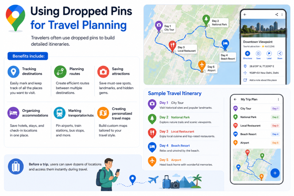 Dropped Pin in Google Maps - How to Save and Delete Pins Using Dropped Pins for Travel Planning